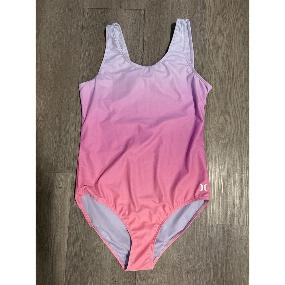 Hurley Girls One Piece Swimsuit Size 16 Pink Purple Ombre Cross Back